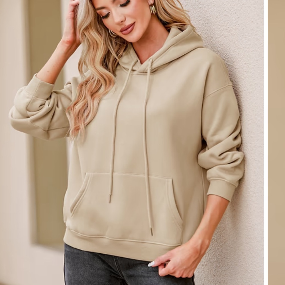 Cupshe‎ Tan Pocket Drawstring Pullover Hoodie Size L
